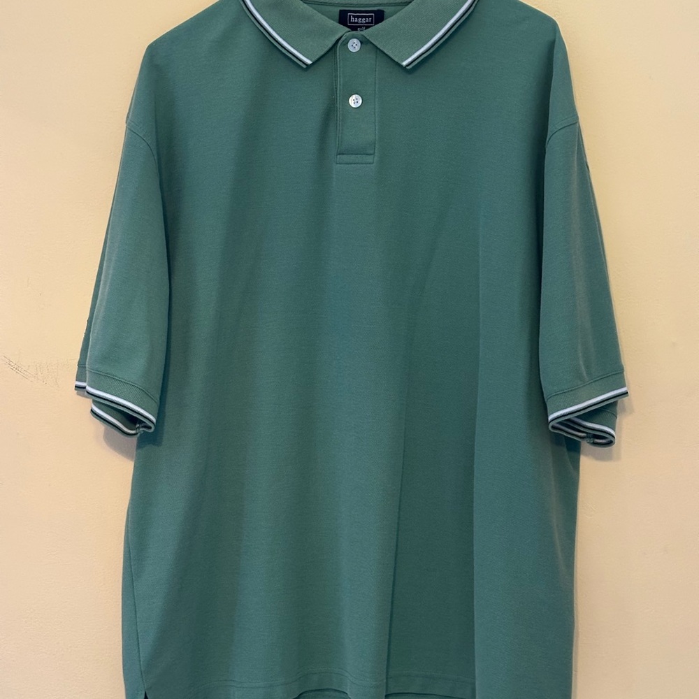 Haggar Green Polo Shirt with Striped Trim